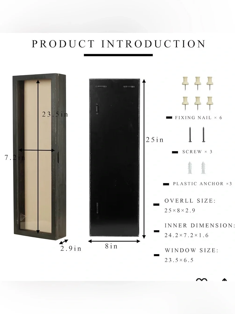 Tall Narrow Shadow Box Display Frame in Black and Beige